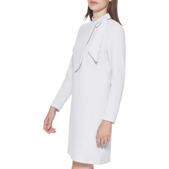 Calvin Klein Women's White High Neck line Logo Midi Preppy on Necktie Dress in M - Picture 2 of 9